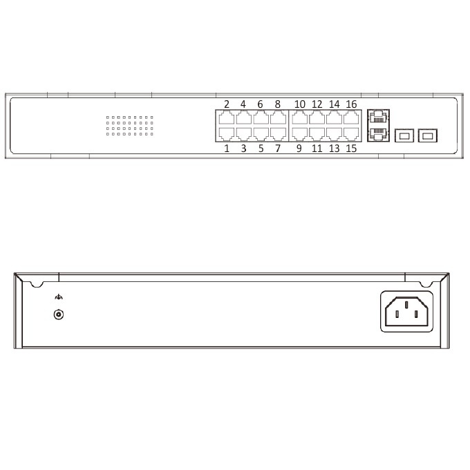 Rysunek techniczny Switcha POE DS-3E1318P-EI